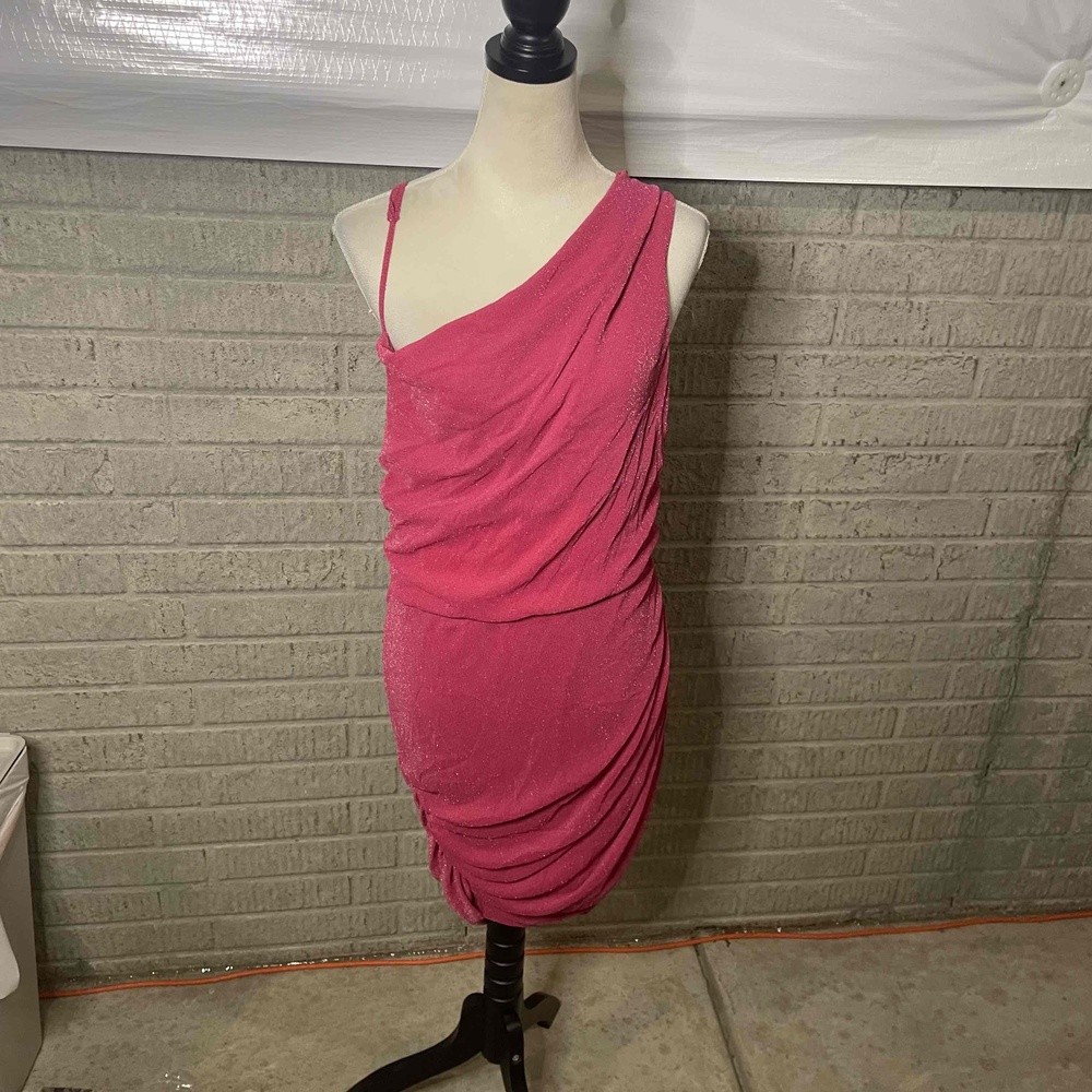 Amazon Sparkly Pink Cinched One Shoulder Dress Size XL